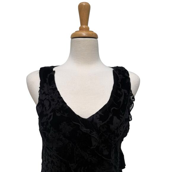VTG Y2K Velvet Burnout Mini Dress Sz 8P Robbie Bee Black Ruffles Whimsigoth Hoco - Picture 8 of 11
